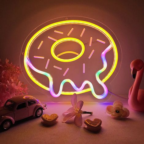 Donuts LED Neon Wall Decor, Creative Dimmable 3D Art Lights New Modeling Lights, USB Powered Family Neon Lights, Kids Rooms, Bars, Holiday Parties, Christmas, Weddings (1/4)