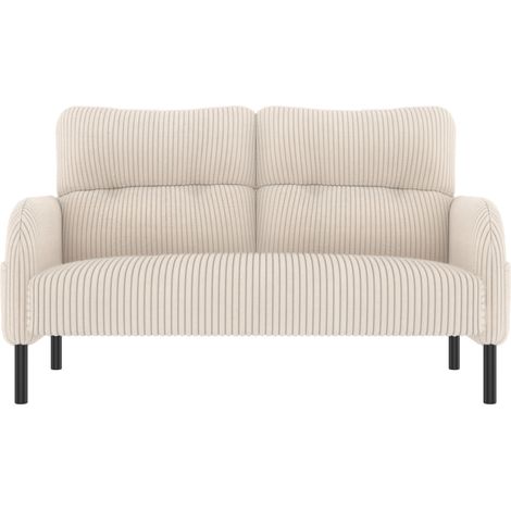 Sofá de 2 plazas de pana beige con respaldo alto y bolsillos laterales (1/5)