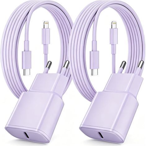 Schnellladegerät für iPhone, 2er-Pack PD 3.0 USB-C-Stecker mit 2 m Lightning-Kabel für iPhone 14/14 Pro/13/13 Mini/13 Pro/13 Pro Max/12/12 Pro/12 Pro Max/11/11 Pro/11 Pro Max (Lila) (1/5)