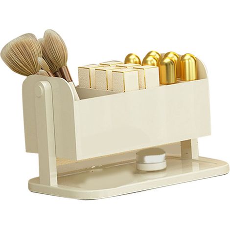 Organisateur de Cosmétiques avec Compartiments pour Fard à Lèvres, Brosses et Bijoux, en Plastique Blanc (1/5)