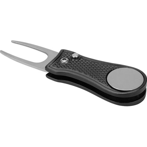 Klappbarer Divot-Reparaturstift aus Edelstahl für Golfplätze mit Griff und automatischen Federn, schwarz (1/5)