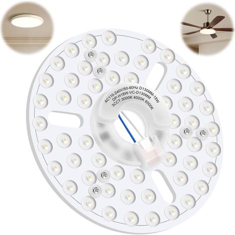LED Ventilateur Plafond 18W 1800LM 13cm 3CCT Magnétique Mémoire Remplacement LED ventilateur plafond 3000K 4000K 6500K, 100-240V, panneau rond, éclairage salon, chambre et intérieur (1/5)
