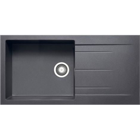 Prima+ Granite 1 Bowl Inset Kitchen Sink 1000mm L x 500mm W With Drainer - Gun Metal (1/2)