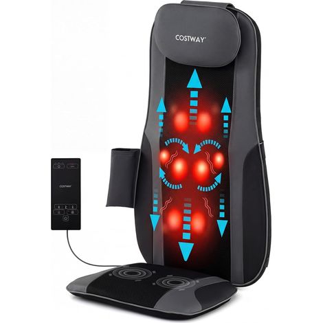 COSTWAY Sedile Massaggiatore con Calore, 4 Nodi Shiatsu Rotanti, Massaggio 3D Collo e Schiena