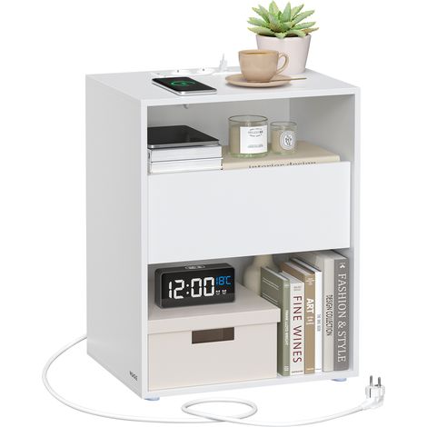 Table de Chevet, Assemblage Ultra-rapide sans Outil Toolless, avec Tiroir, Moderne, Chambre, Salon, Blanc Mat (1/5)