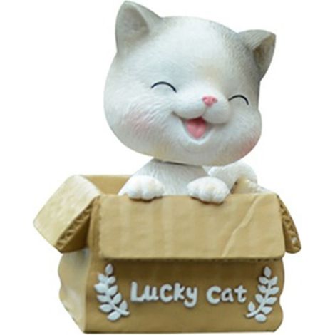 Chat porte-bonheur en résine pour tableau de bord, tête oscillante, chat dansant décoratif, figurine mignonne pour décoration intérieure auto. (1/5)