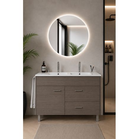 Meuble de salle de bain avec vasque ORIGENBATH SAMOS sans miroir 120x45 cm double vasque chêne smoky (1/3)