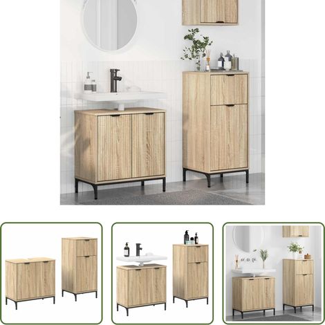 vidaXL Badezimmer-Schrank - Badezimmermöbel-Set 2 pcs Sonoma-Eiche Sperrholz und Metall (1/5)
