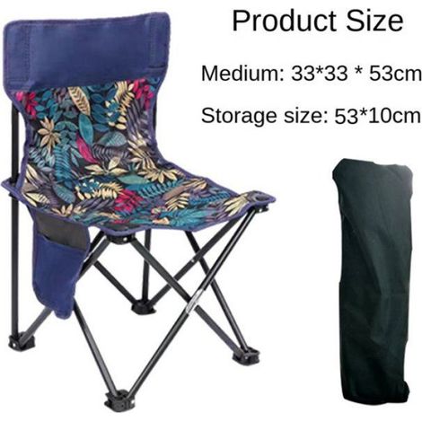 Chaise Pliante - Extérieur Camping Pique-Nique - Motif Feuilles Bleues - 33x33x53 cm - 2 Pièces (1/3)