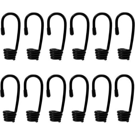 12 Stück Spiralhaken, Haken für Spannvorrichtungen, massive, kunststoffbeschichtete Stahlspiralhaken, Haken für Spannvorrichtungen oder Gummiseile, elastische Schnur, 8 mm Durchmesser, Schwarz (1/5)