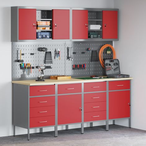 Werkbank mit Schubladen 10 pcs Rot Ingenieure Holz und Stahl (1/5)
