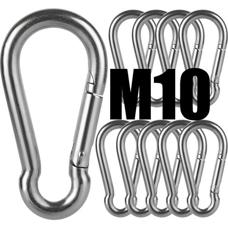 Mousqueton à fixation 10 pièces pour usage intensif, sports, chiens de verrouillage, hamac à balançoire, acier inoxydable 304, épaisseur 8 mm (1/3)