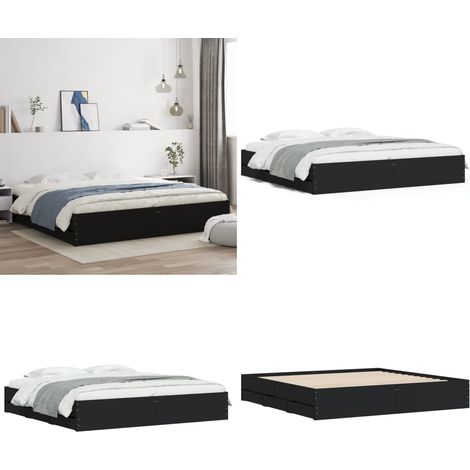 Cadre de lit avec tiroirs sans matelas noir 160x200 cm - Cadre De Lit - Lit Double - Tiroir Lit - Lit Moderne - Meuble Chambre - Home & Living (1/5)