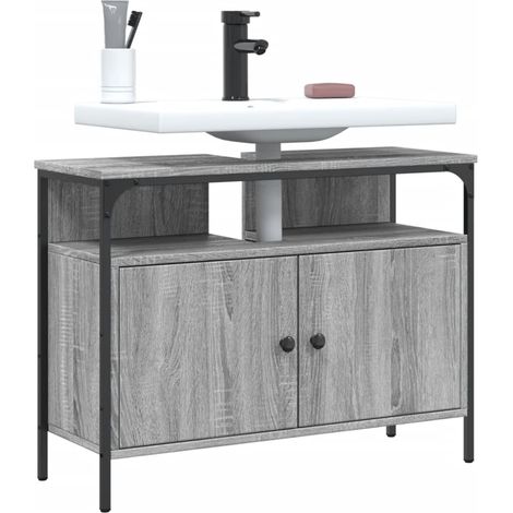 Armoire lavabo de salle de bain sonoma gris 60x30x60 (1/5)