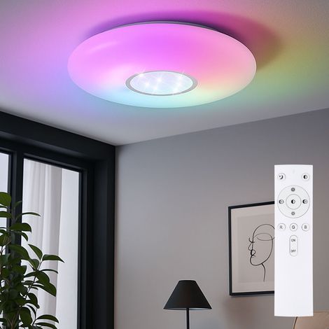 LED Deckenleuchte Dimmbar Schlafzimmer Deckenlampen mit Farbwechsler, Fernbedienung Nachtlichtfunktion Regenbogen Effekt, RGB 1x 40W 2700lm, DxH 48,5x7,2 cm