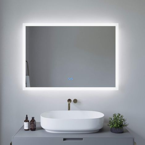 Badspiegel mit LED Beleuchtung Licht Spiegel 100x70cm ECHOS Typ B  Touch Sensor Dimmbar Spiegelheizung Kaltweiß 6400K (1/5)
