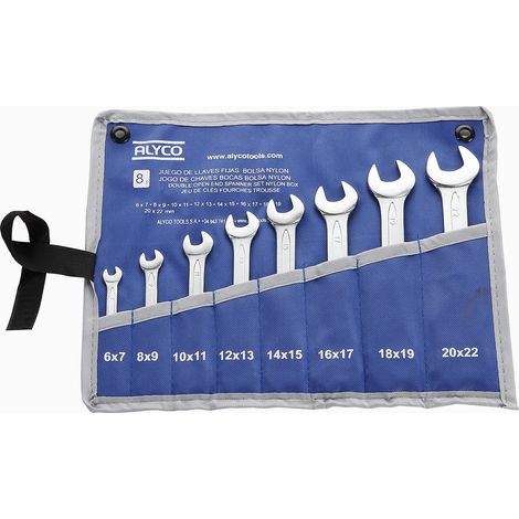 Juego de 8 llaves fijas de 2 bocas abiertas 6x7-20x22 mm en bolsa de nylon ALYCO (1/5)
