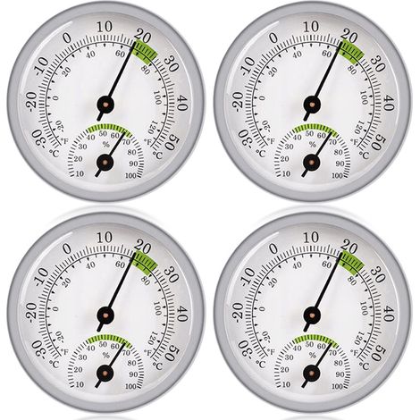 4 Stück Hygrometer-Thermometer, Hygrometer-Thermometer, Innen- und Außenthermometer, analoge Wetterstation, analoges Thermometer, Feuchtigkeitssensor für drinnen und draußen (58 mm)