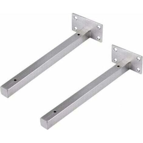 2PCS 25cm Floating Shelf Brackets, XU, Industrial Bracket Wall Shelf Invisible Fixing Vintage Metallic DIY Silver with Screws, Maximum Load 30KG - (1/4)