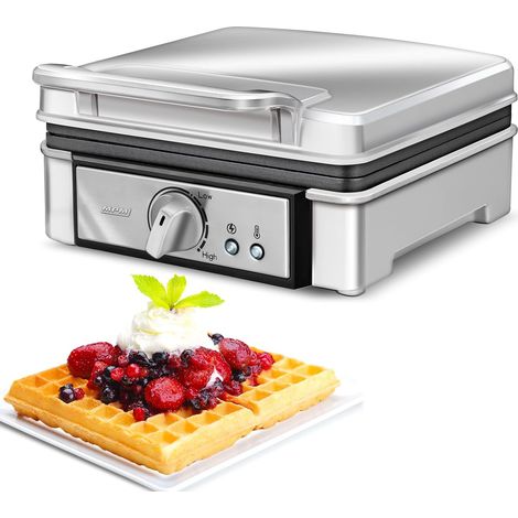 MGO13 Gaufrier Professionnel pour 2 Gaufres Belges Épaisses, Plaques Antiadhésives, Régulateur de Température, Boîtier en Acier Inoxydable, 1400W