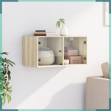 836501 Armoire murale avec portes en verre chêne sonoma 68,5x37x35 cm (1/5)