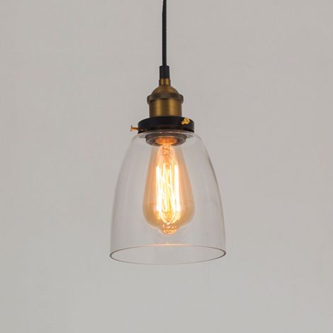 Lampadario a Sospensione Vintage Industriale Lampada a Sospensione Vetro Lampada da Soffitto Diametro 14 cm Trasparente