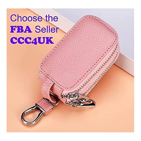 couleur Rose Porte-cls De Voiture Sac Double Fermeture Clair En Cuir Protection Cl Porte-monnaie Porte-cls Avec Fentre Transparente Pour Cl De Voi (1/5)