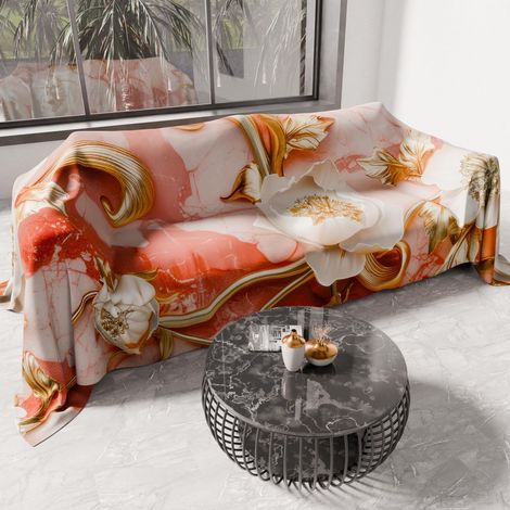 Drap de Protection en Microfibre Multi-Usage Anti-Taches 400x270 cm, Housse de Canapé, Couvre Lit, Couverture de Canape, Floral 06 11, 100% (1/5)
