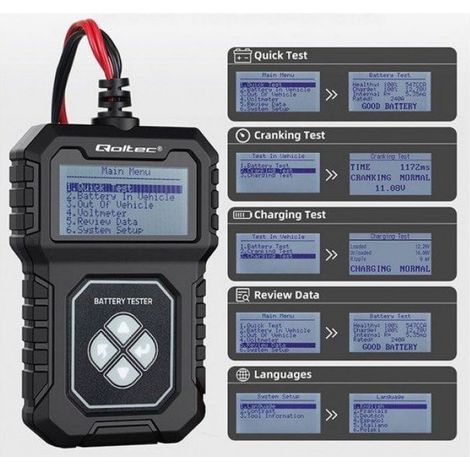 Testeur De Batterie - Ecran LCD - 12 V - Compatible AGM GEL EFB LiFePO4 - Plage 30 Ah À 220 Ah - 1 Pièce