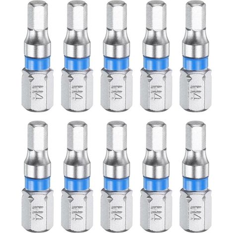 Set mit 10 Sechskant-Schraubendreherbits – H4, 1/4-Zoll-Sechskantschaft, 25 mm (1 Zoll) Länge, magnetischer Sechskantkopf, elektrische Schraubendreherbits aus S2-Stahl