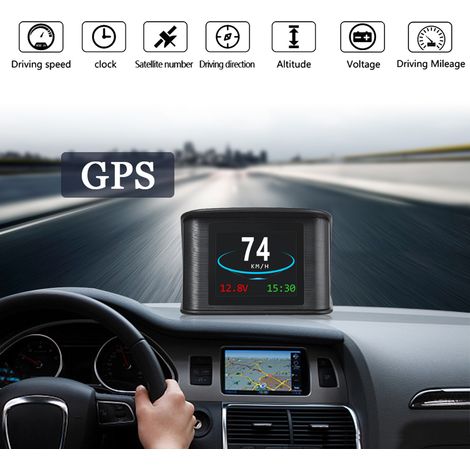Affichage tête haute intelligent, écran GPS universel de 2,2 pouces avec affichage de la vitesse, de l'altitude, de la tension, de l'horloge et plus encore, alarme de survitesse/alarme de tension (1/5)