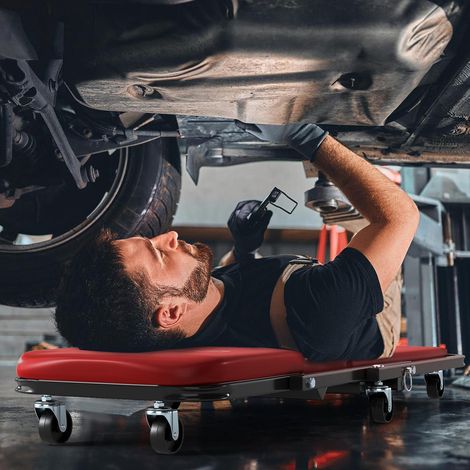 Travail confortable - couchette de mécanicien 2 en 1, tabouret en Z, 6 roues, siège rembourré, pour garage auto (1/5)