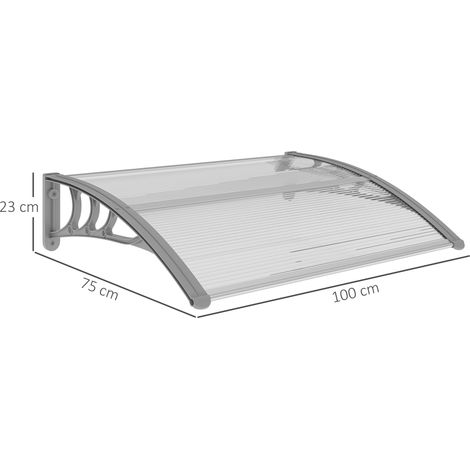 Auvent adossé aluminium et polycarbonate 100x75 cm, protection UV, idéal balcon terrasse, abri pluie soleil, teinte argentée. (1/5)