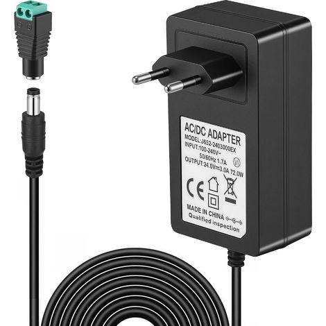 24V Adaptateur 72W 3A, AC-DC Adapter Convertissant Le Courant Alternatif 100-240 V en Courant Continu 24 V, Chargeur Universel avec Prise CC, Adaptateur Universel pour Bandes LED Routeurs (1/5)