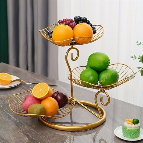 Panier à fruits à la table à manger à trois couches, à la cuisine, créatif, adapté au salon, rangement décoratif de fruits, panier à fruits en métal (1/5)
