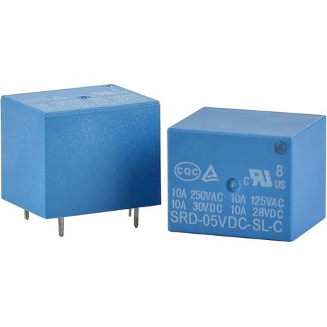 Relais de puissance pour circuit imprimé, n ° SRD-05 VDC-SL-C, tension de serpentin 5 VDC, SPDT, 10 A 250 VAC 5 bornes de relais, lot de 2 unités (1/5)