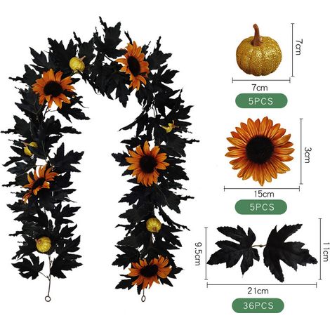 Décoration d'Halloween, fleurs artificielles d'intérieur de maison d'Halloween, rotin de feuille d'érable d'Halloween (1 tournesol) (1/5)