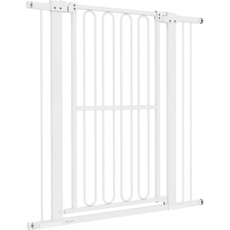 Türschutzgitter Hund, 76-104 cm Absperrgitter ohne Bohren, Treppengitter aus Stahl, Treppenschutzgitter, Schutzgitter, Sicherheitsgitter für Treppen, Tür, Flur, Weiß (1/5)