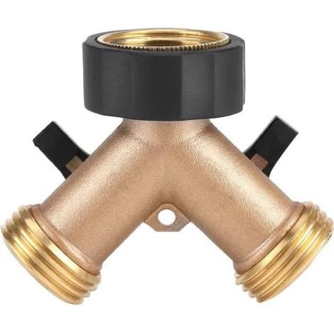Double Tap Connector - Tap Adapter - Brass - 3/4" - Garden Shut-Off Valve (1/4)