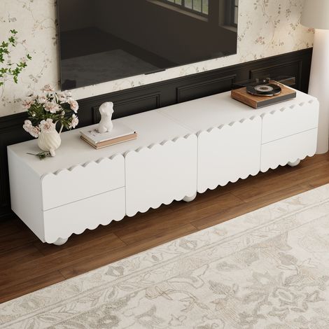 Meuble TV moderne 175 x 38 x 37 cm - 2 portes et 4 tiroirs - MDF + panneaux de particules - Blanc (1/5)