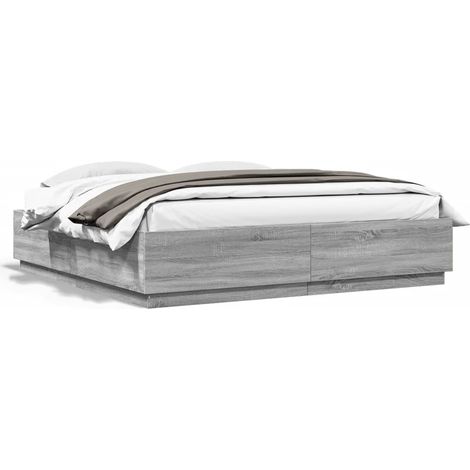 Maison Exclusive - Bettgestell Grau Sonoma 200x200 cm Holzwerksto (1/5)