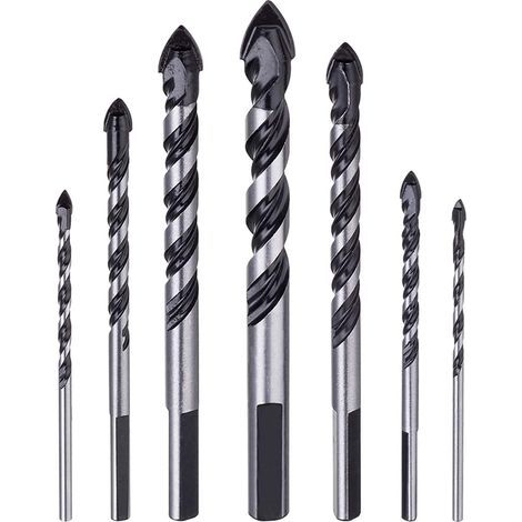 Set mit 7 Hartmetall-Steinbohrern für Porzellan, Fliesen, Beton, Ziegelwände, Glas, Spiegel, Kunststoff, Mauerwerk und Holz (3 4 5 6 8 10 12 mm) (1/5)