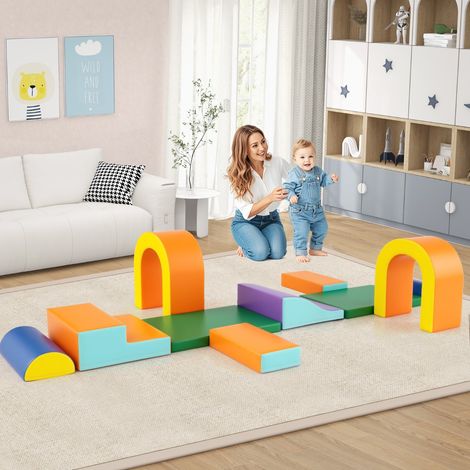 Ensemble de 10 Pièces de Blocs d'Escalade en Mousse Cuir Artificiel pour Ramper Escalader et Glisser Ensemble d'Escalade pour 1+ An Orange (1/2)