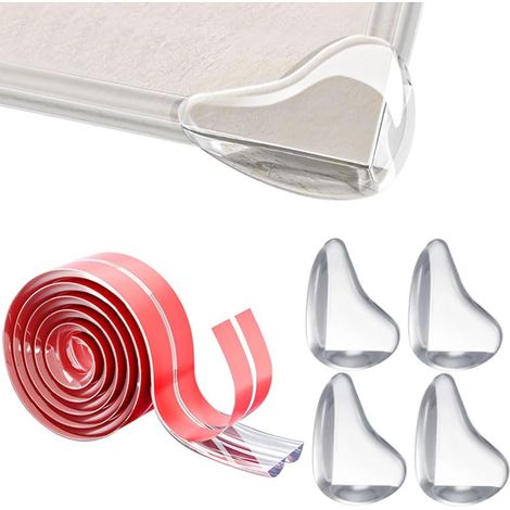 Protection des bords transparente pour bébé - 1 mètre de large - Autocollant en silicone - Protège les bébés - Protection des coins auto-adhésive - Pour table en verre et meubles de table (1/5)