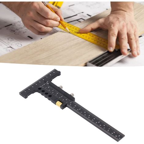 Linealversion - Verschiebbares Lineal aus Aluminiumlegierung mit Mikroverstellung, verwendet zum Nachzeichnen, Messen und Markieren von T-förmigen rechten Winkeln, Heimwerkerwerkzeug für die Holzbearb (1/5)