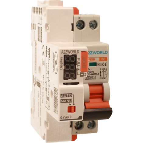 MCB Interruttore Magnetotermico Con Riarmo Automatico, Curva B 1P+N 2M 6000A AC 230V PN8H, 3 Tentativi (10s/60s/300s), Corrente Disponibili 6A 10A 16A 20A 25A 32A (6A)