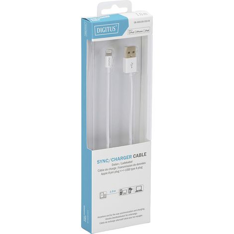 Digitus USB-Kabel USB 2.0 USB-A Stecker, Apple Lightning Stecker 1.00 m Weiß Geschirmt, doppelt ges (1/5)