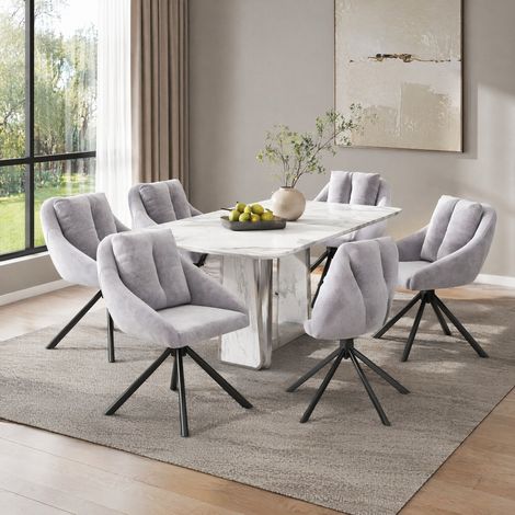 Moderner grauer Samtstuhl, stilvoller und bequemer drehbarer Esszimmerstuhl, atmungsaktiver Samtstoff, ergonomisches Design, eleganter grauer Drehstuhl-Sechs Stühle (1/5)