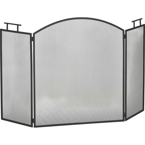 Pare-étincelles pliable 3 panneaux pour cheminée ou poêle – 110 x 24 x 76,5 cm – Acier métal noir – Protection pare-feu