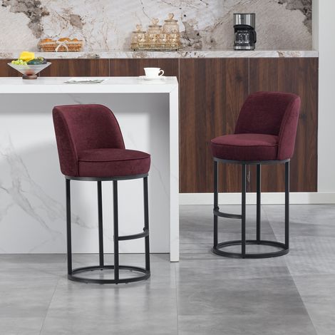 Sgabello/sedia da bar rotondo, 46,5x49,5x88,5 cm, struttura in metallo, stile moderno e minimalista, adatto a bar familiari, sale da pranzo e mobili color lino Finitura rosso vino